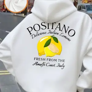 Positano Taze Limon Baskı Kapüşonlular Kadın Kış Polar Sıcak Kazaklar Temel Cep Tişörtü Rahat