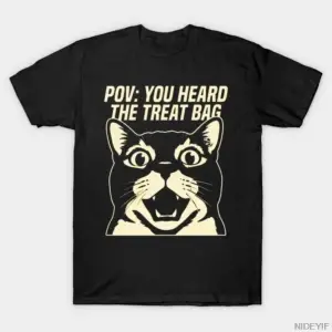 POV Treat Bag Kedi T-shirt Erkekler Kadınlar Için % 100% Pamuklu Tişörtler Kısa Kollu Üstler
