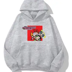 Powerpuff Girls baskılı oversize sweatshirt gri