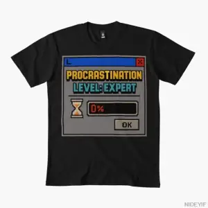 Procrastination Level_ Expert – Retro İnternet Mizahı Erkek Kadın Tişörtü %100 Pamuklu Tişört