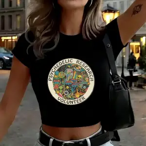 Psychedelic Araştırma Gönüllü Baskılar Kadın Babby Tees Yaz İnce O-Yaka Tişörtler Yumuşak Kısa