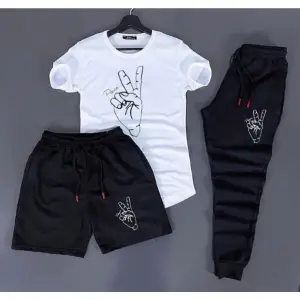 PUNIX Özel Üretim Bisiklet Yaka Zafer Baskılı Kısa Kollu Yazlık 3 Lü Erkek Eşofman Takımı PST