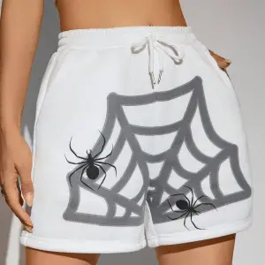 PUNK Halloween Spider Web Print Drawstring Waist Şort
