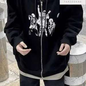 Punk Tasarım Sweatshirt Fermuarlı Hırka Siyah