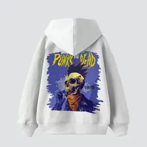 Punks Not Dead Baskılı Oversize Unisex Beyaz