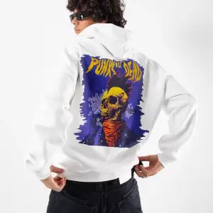 Punks Not Dead Baskılı Oversize Unisex Beyaz