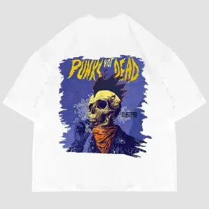 Punks Not Dead Sırt Baskılı Oversize Unisex Beyaz