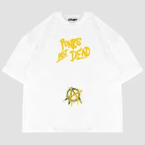 Punks Not Dead Sırt Baskılı Oversize Unisex Beyaz
