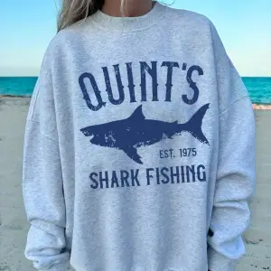 QuintS Köpekbalığı Balıkçılık Baskılar Tişörtü Kadın Kış Polar Sıcak Hoodies Crewneck Gevşek