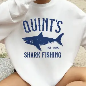 QuintS Köpekbalığı Balıkçılık Baskılar Tişörtü Kadın Kış Polar Sıcak Hoodies Crewneck Gevşek