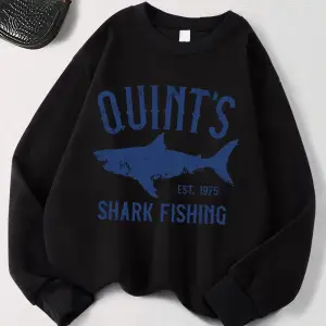 QuintS Köpekbalığı Balıkçılık Baskılar Tişörtü Kadın Kış Polar Sıcak Hoodies Crewneck Gevşek