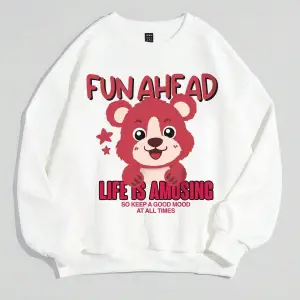 Qutie Slogan & Cartoon Graphic Drop Shoulder Sweatshirt Beyaz