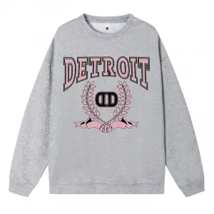 Rahat artı boyutu bayan kazak 1889 Detroit City basit desen baskı Hoody gevşek Crewneck kazak