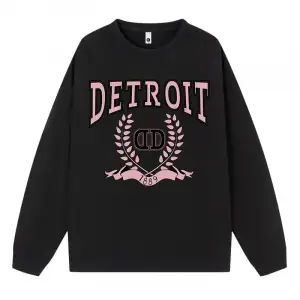 Rahat artı boyutu bayan kazak 1889 Detroit City basit desen baskı Hoody gevşek Crewneck kazak