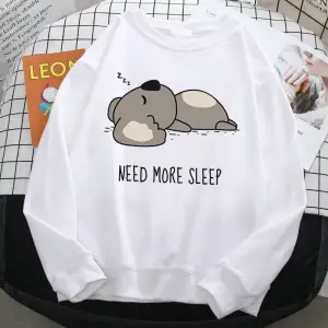 Rahat Basit Kadın Kazak Daha Fazla Uykuya İhtiyaç Duyar Karikatür Ayı Baskı Kapşonlu Gevşek P