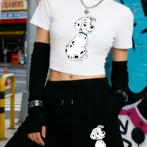 Rahat Dalmaçyalı Köpek Baskılı Babby Tees Şort Kadın İki Parçalı Set Beş Nokta Pantolon Yumuşa