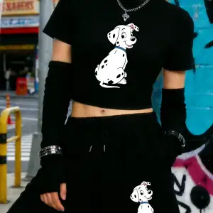 Rahat Dalmaçyalı Köpek Baskılı Babby Tees Şort Kadın İki Parçalı Set Beş Nokta Pantolon Yumuşa