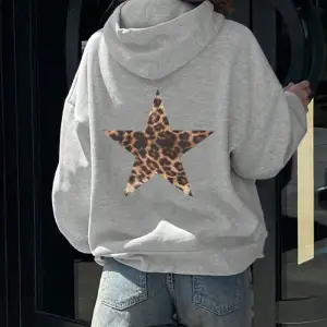 Rahat Kadın Kapüşonlular Leopar Pentagram Desen Baskı Kazaklar Gevşek Cep Sıcak Polar Tişörtü