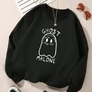 Rahat Sokak Kadın Kazak Kawaii Hayalet Malone Baskı Kazak Sıcak Rahat Hoody Gevşek Bisiklet Y