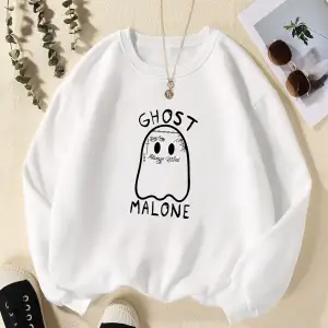Rahat Sokak Kadın Kazak Kawaii Hayalet Malone Baskı Kazak Sıcak Rahat Hoody Gevşek Bisiklet Y