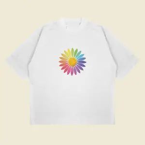 Rainbow Daisy Baskılı Oversize Unisex Pamuklu Nefes Alan Kalın Kumaşlı