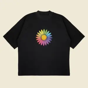 Rainbow Daisy Baskılı Oversize Unisex Pamuklu Nefes Alan Kalın Kumaşlı