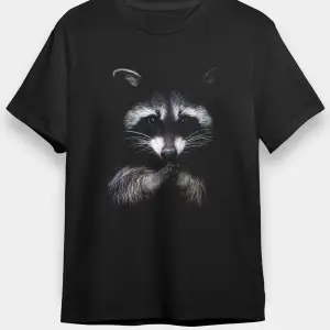 Rakun Baskılı Unisex Beyaz Tişört