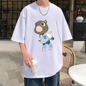 Rap Kanye West Mezuniyet Ayı Grafik T - Erkek Kadın Sıcak satış moda kıyafetler Saf Pa