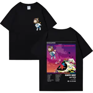 Rapçi Kanye West mezuniyet müzik albümü grafik T Shirt erkek kadın Hip Hop streetwear gevşek