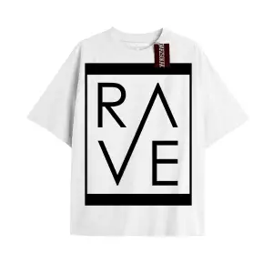 RAVE Unisex Oversize Yazılı Tshirt BEYAZ