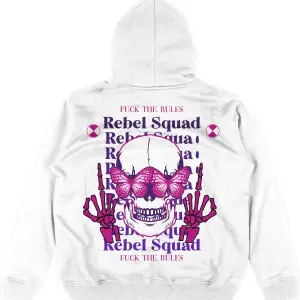Rebel Squad Beyaz Oversize Unisex Kapüşonlu Sweatshirt Hoodie