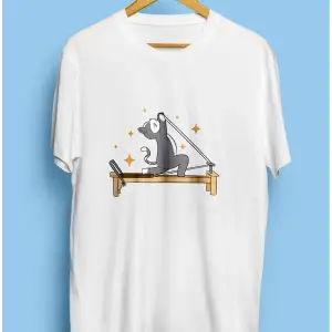 Reformer Pilates Spor Sporcu Çalışkan Kedi Tasarım Baskılı Unisex Tişört