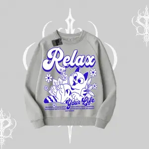 Relax Kedi Baskılı Biskilet Sweatshirt