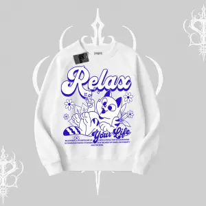 Relax Kedi Baskılı Biskilet Sweatshirt