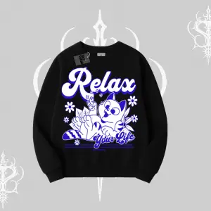 Relax Kedi Baskılı Biskilet Sweatshirt