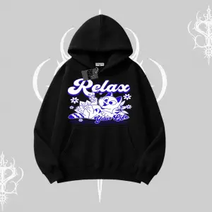 Relax Kedi Baskılı Kapşonlu Sweatshirt