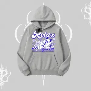 Relax Kedi Baskılı Kapşonlu Sweatshirt