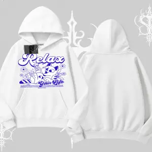 Relax Kedi Baskılı Kapşonlu Sweatshirt