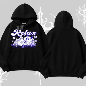 Relax Kedi Baskılı Kapşonlu Sweatshirt