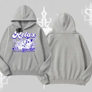 Relax Kedi Baskılı Kapşonlu Sweatshirt