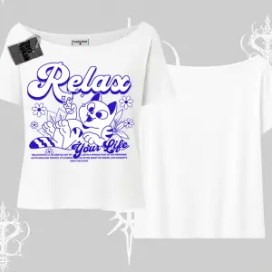 Relax Kedi Baskılı Kayık Yaka Tshirt