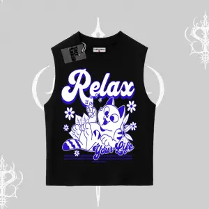 Relax Kedi Baskılı Kolsuz Tshirt