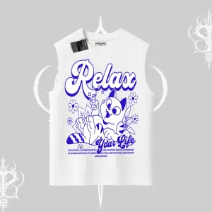 Relax Kedi Baskılı Kolsuz Tshirt