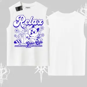 Relax Kedi Baskılı Kolsuz Tshirt