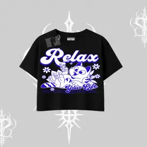 Relax Kedi Baskılı Oversize Crop Tshirt