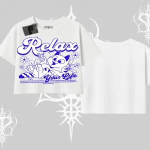 Relax Kedi Baskılı Oversize Crop Tshirt