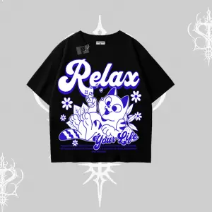 Relax Kedi Baskılı Oversize Tshirt