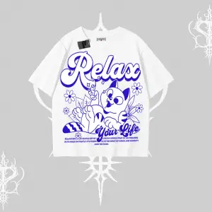 Relax Kedi Baskılı Oversize Tshirt