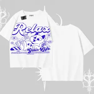 Relax Kedi Baskılı Oversize Tshirt