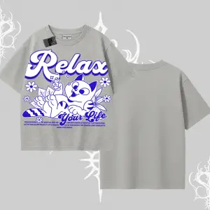 Relax Kedi Baskılı Oversize Tshirt